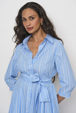 LaSalle Belted Flared Dress Blue White