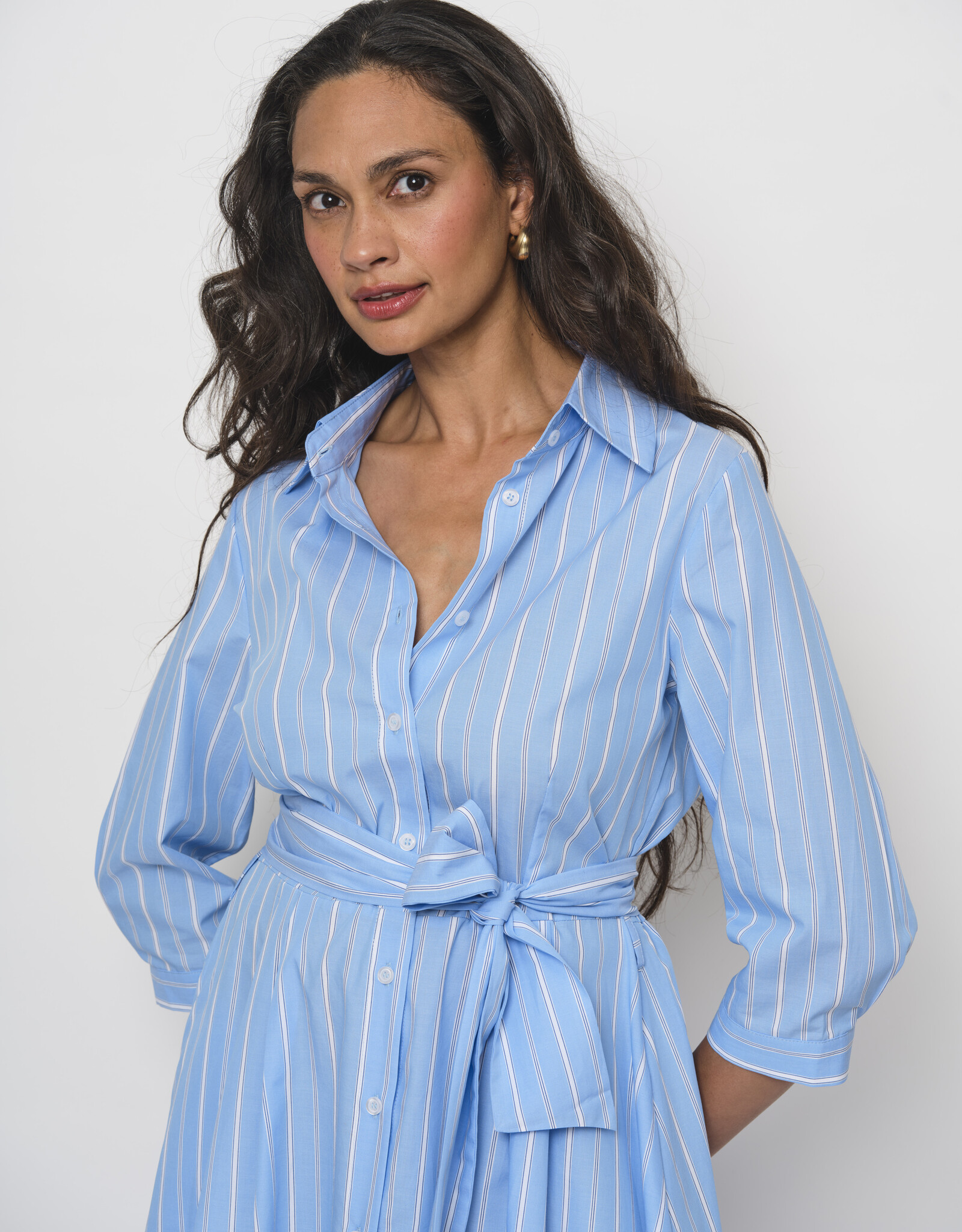 LaSalle Belted Flared Dress Blue White