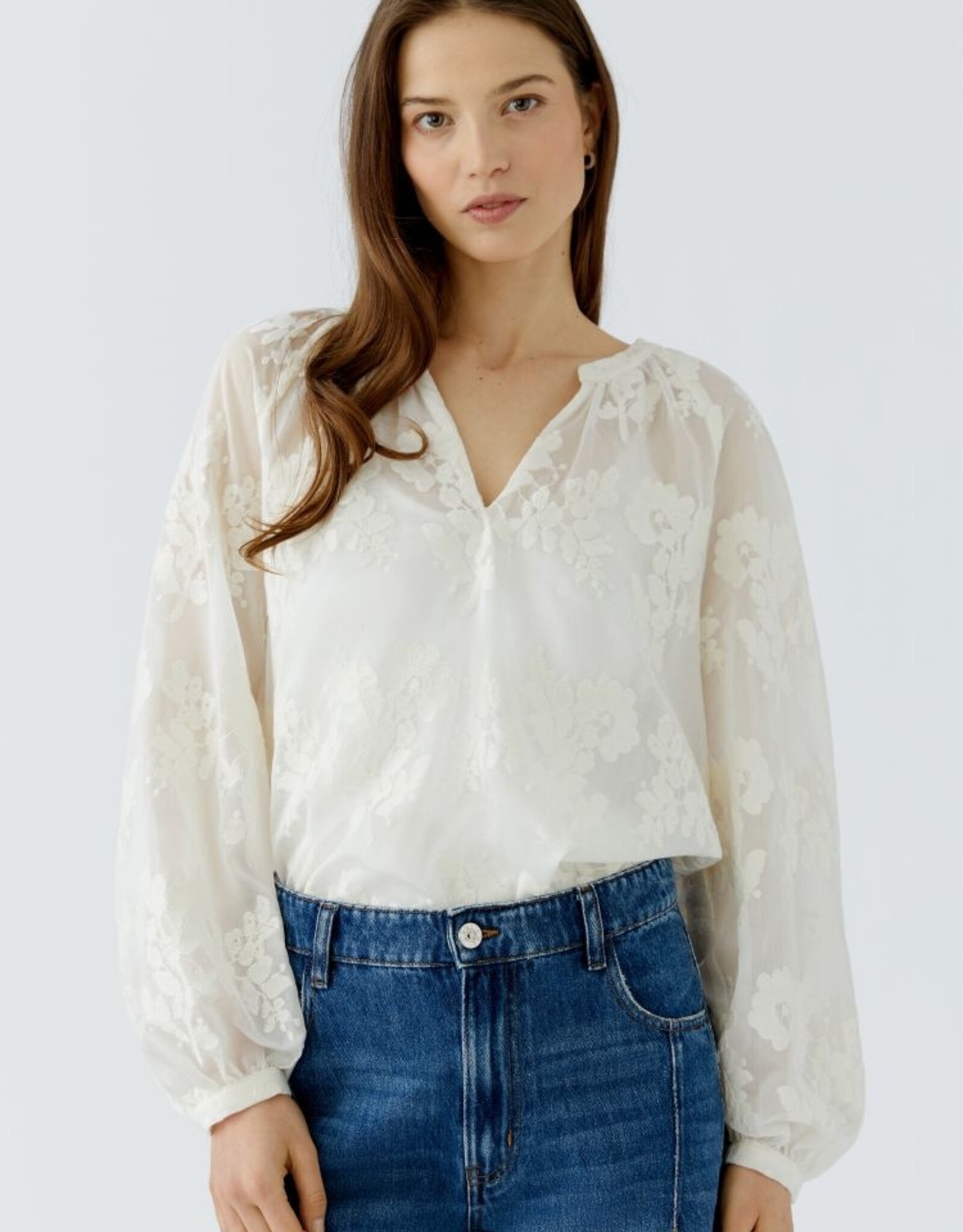 Oui Blouse Eggnog/ Off White Bloem