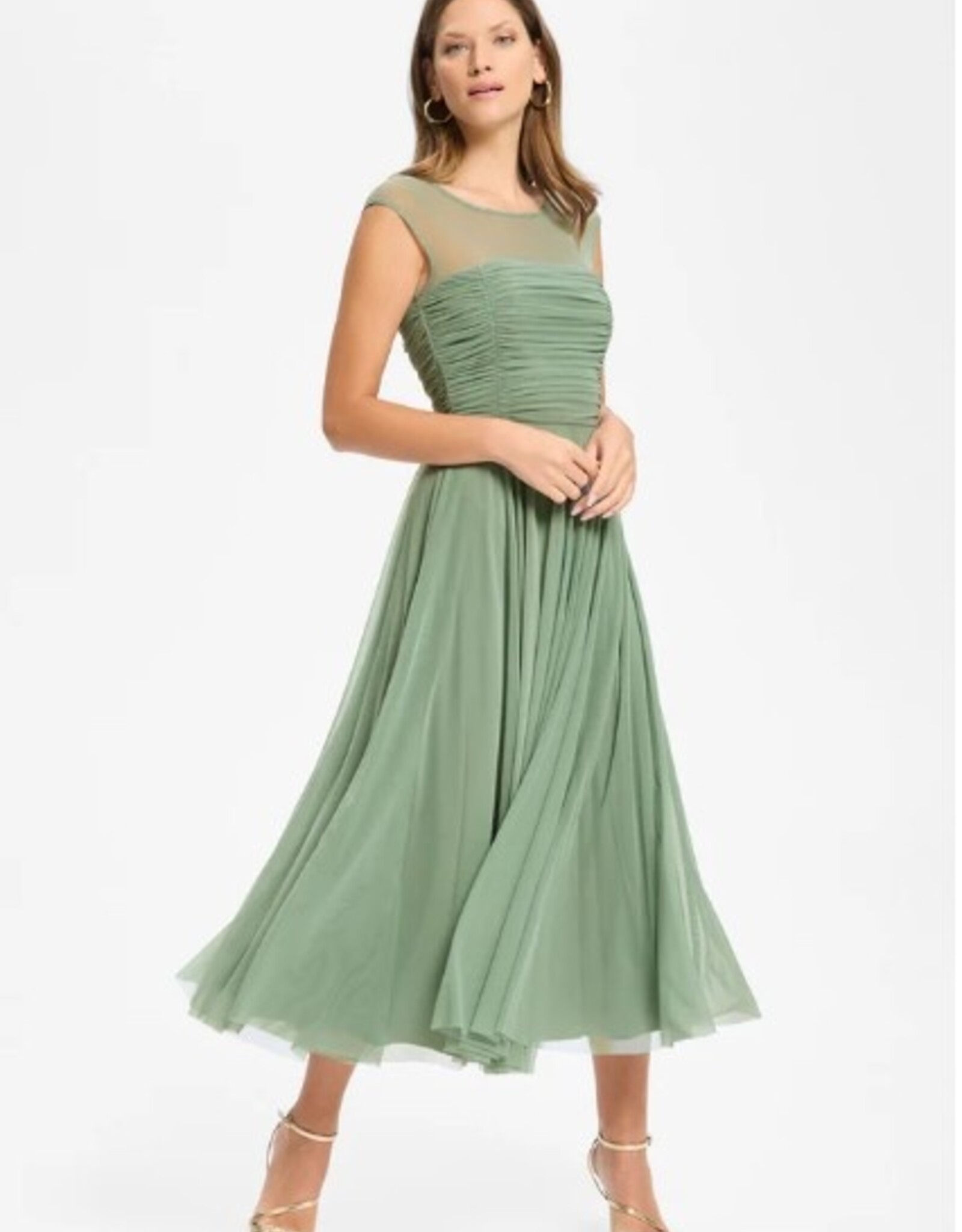Swing Jurk Cocktail Mesh Gathered Corsage Pistachio Green