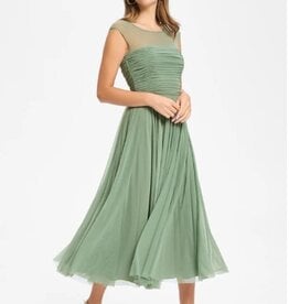 Swing Jurk Cocktail Mesh Gathered Corsage Pistachio Green