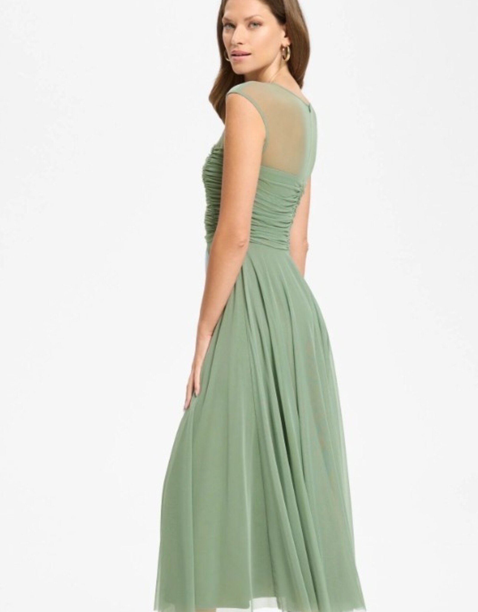 Swing Jurk Cocktail Mesh Gathered Corsage Pistachio Green
