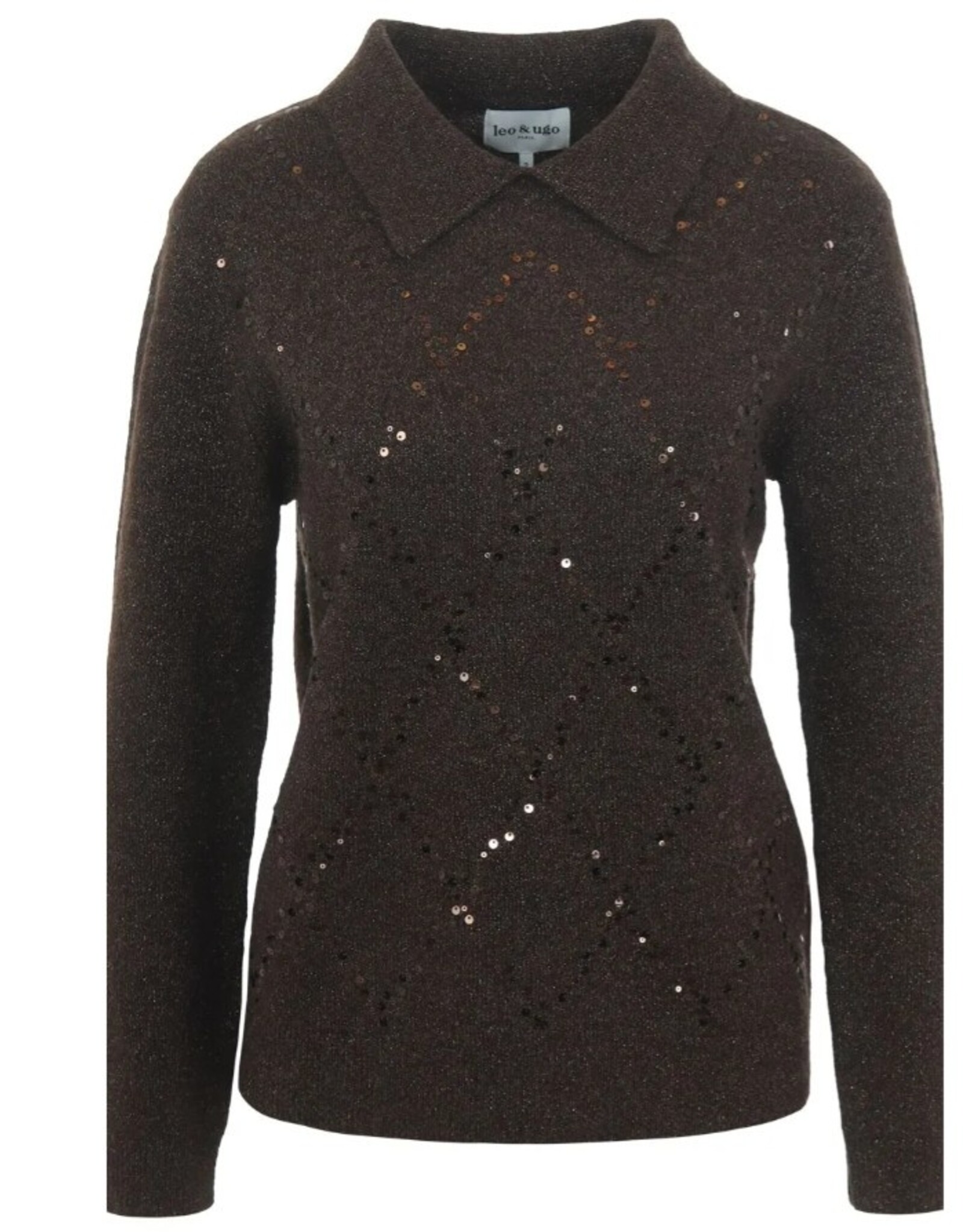 Leo&Ugo Pullover Polo Pailletten Brown