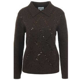 Leo&Ugo Pullover Polo Pailletten Brown