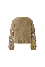 Oui Pullover Geborduurde Bloemprint  Camel Violet