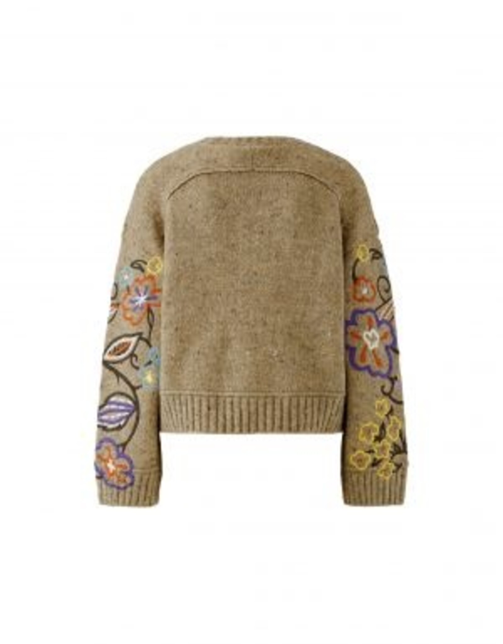 Oui Pullover Geborduurde Bloemprint  Camel Violet