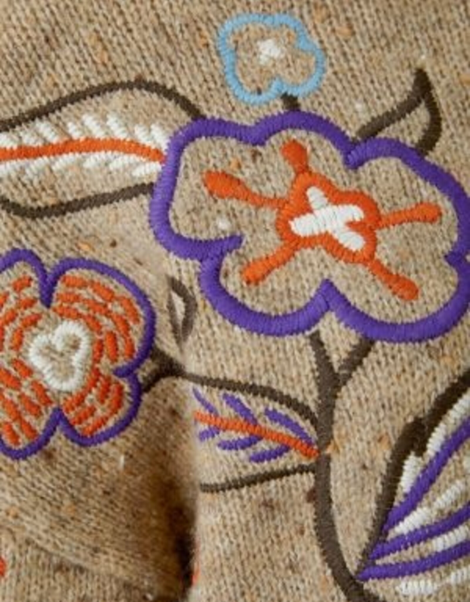 Oui Pullover Geborduurde Bloemprint  Camel Violet