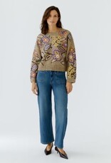 Oui Pullover Geborduurde Bloemprint  Camel Violet