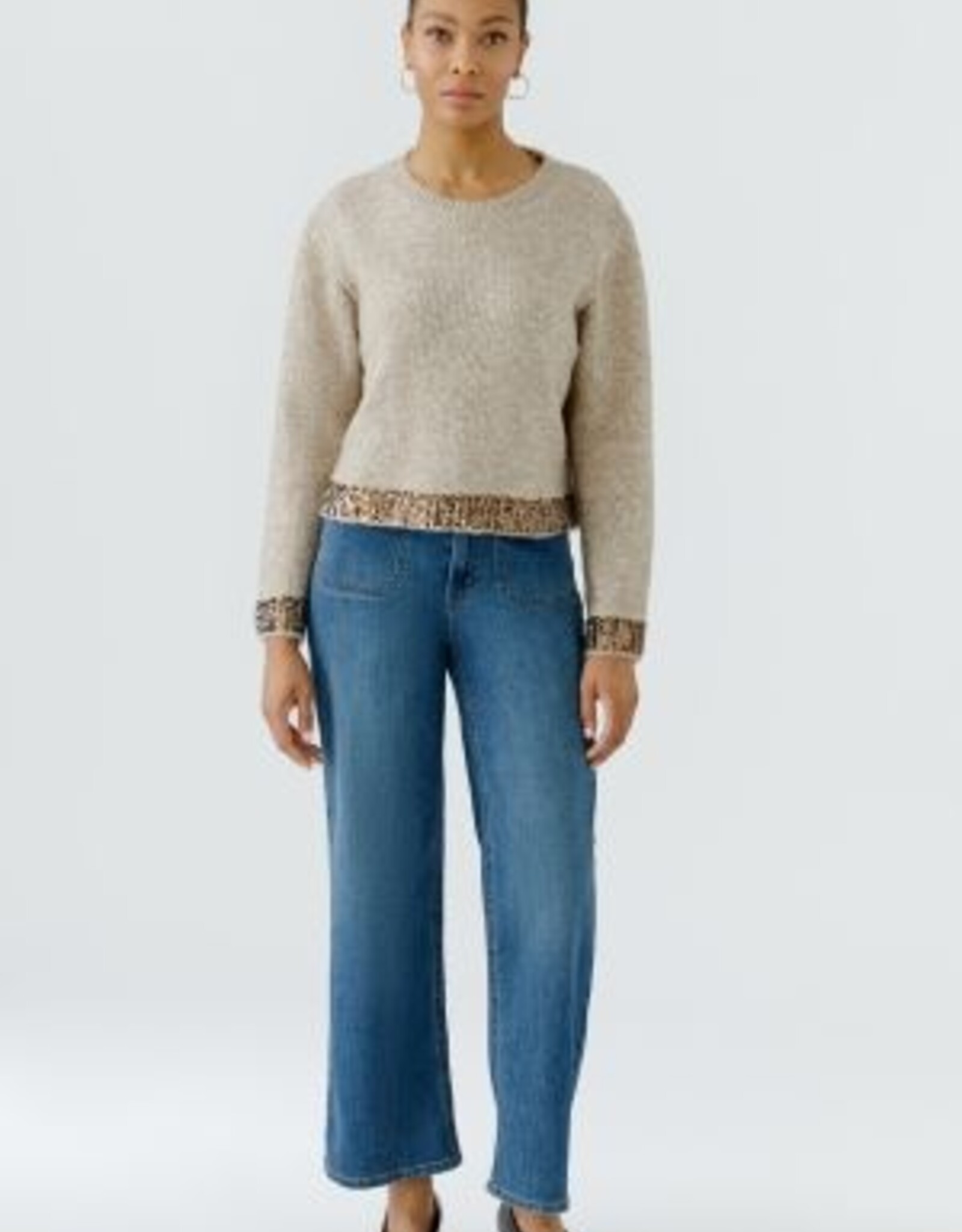 Oui Pullover Light Beige Met Met Pailletten