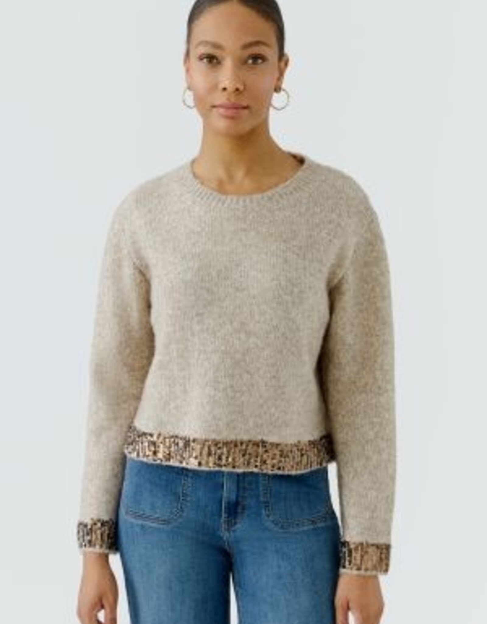 Oui Pullover Light Beige Met Met Pailletten