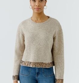 Oui Pullover Light Beige Met Met Pailletten