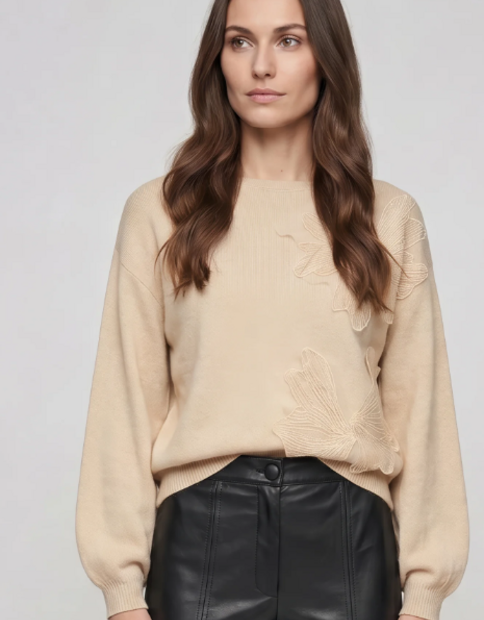 Marc Aurel Pullover  Bloem Aplicatie Beige