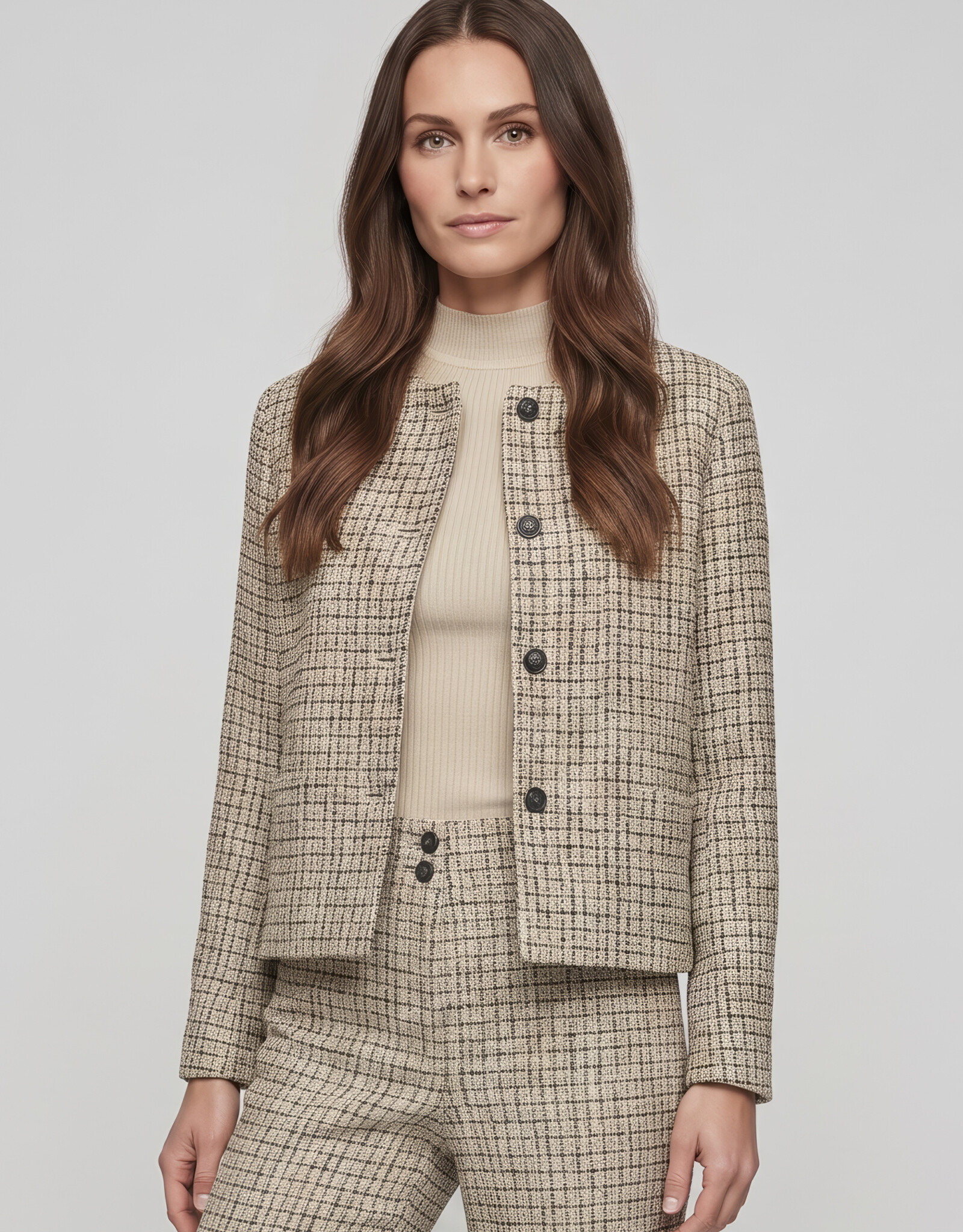 Marc Aurel Bomber Jasje  Beige Zwart Melêe Plooi Op De Rug