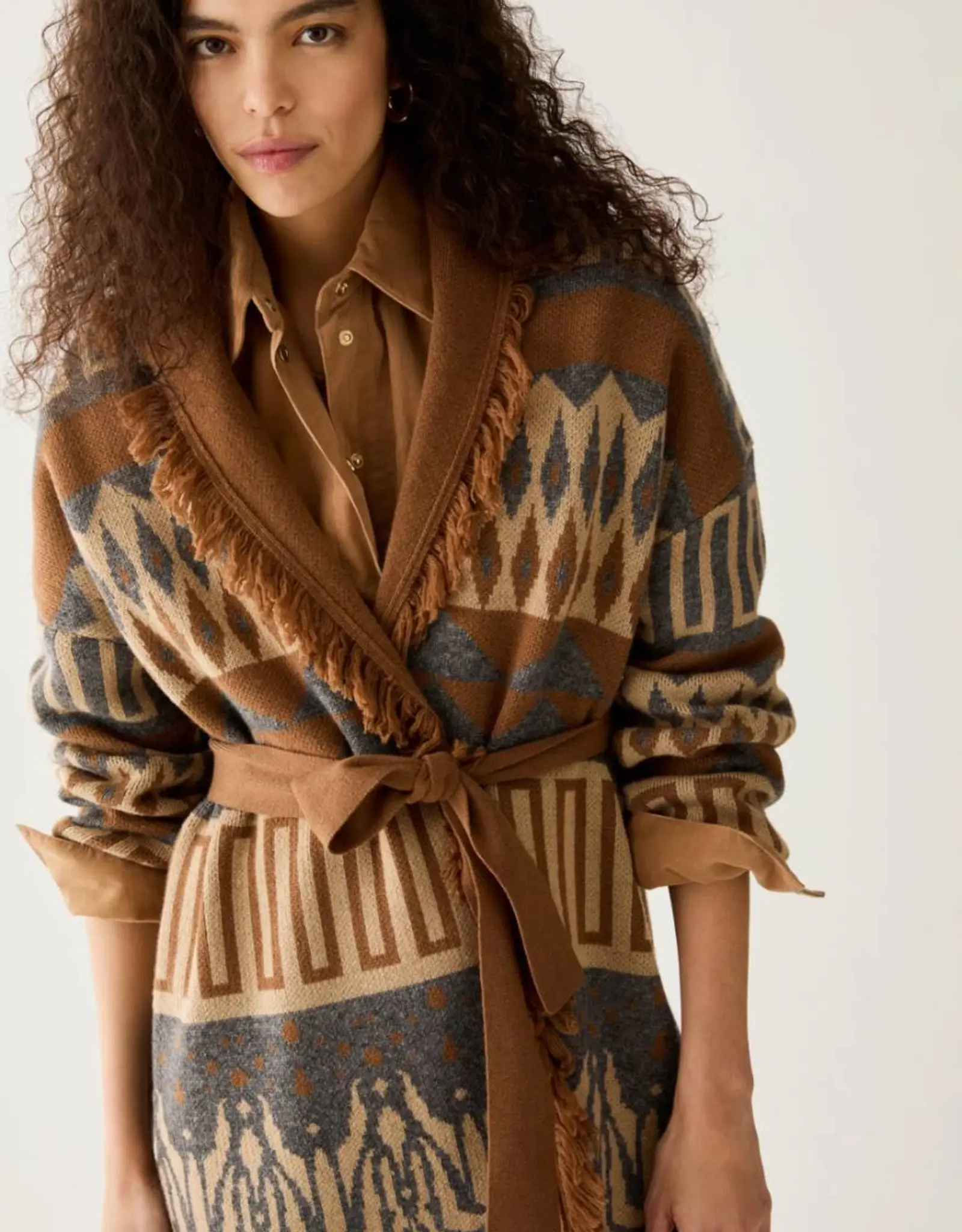 PENNYBLACK Armonioso Vest Franje Camel Grijs