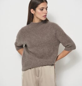LaSalle Raised Neck Cropped Sleeve Pullover Cashew