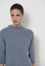 LaSalle Raised Neck Cropped Wide Sleeve Pullover Iron Blue