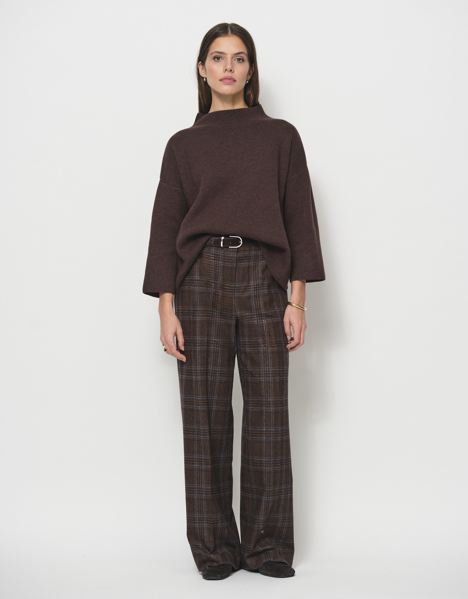 LaSalle Classic Wide Pants Check Bruin Blauw