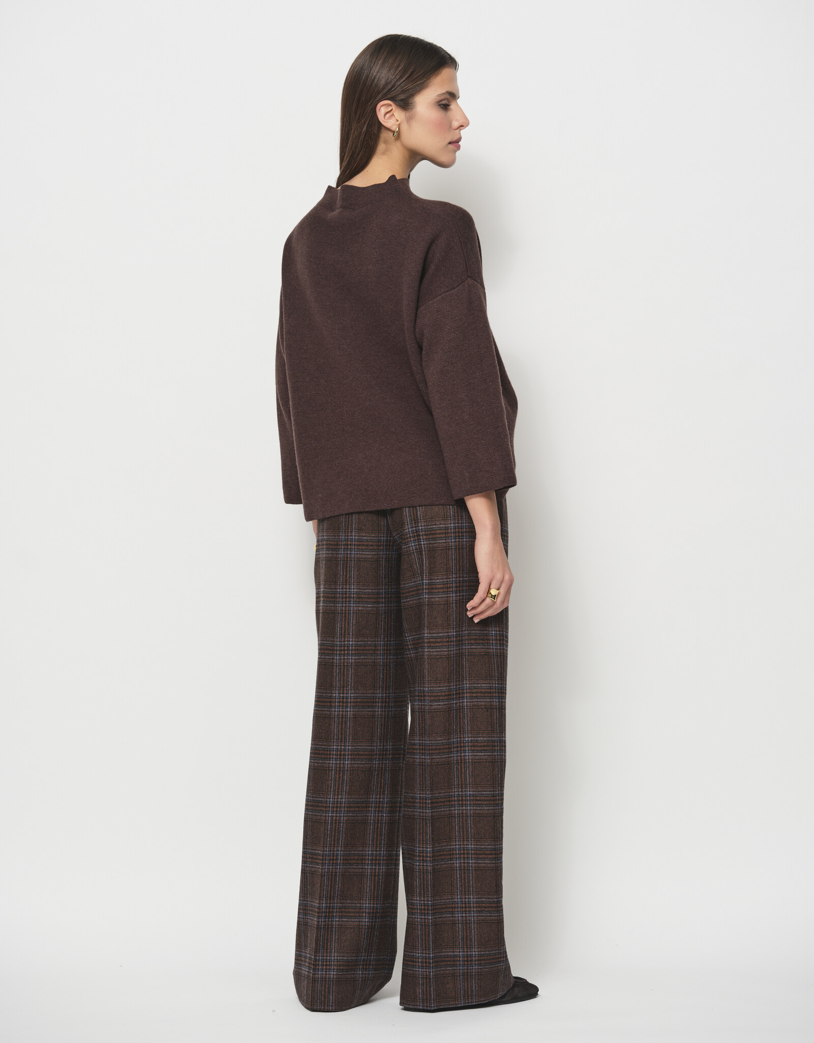 LaSalle Classic Wide Pants Check Bruin Blauw