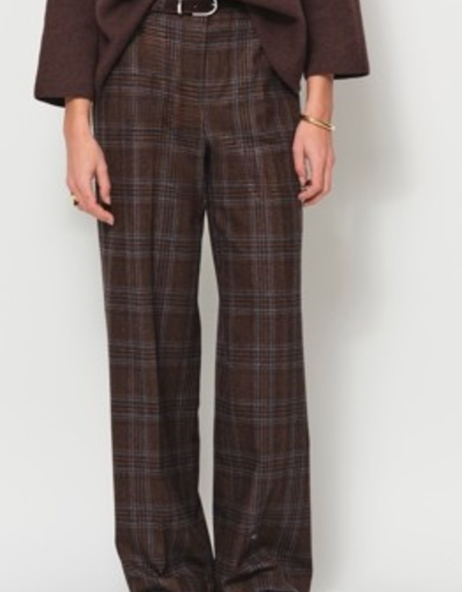 LaSalle Classic Wide Pants Check Bruin Blauw