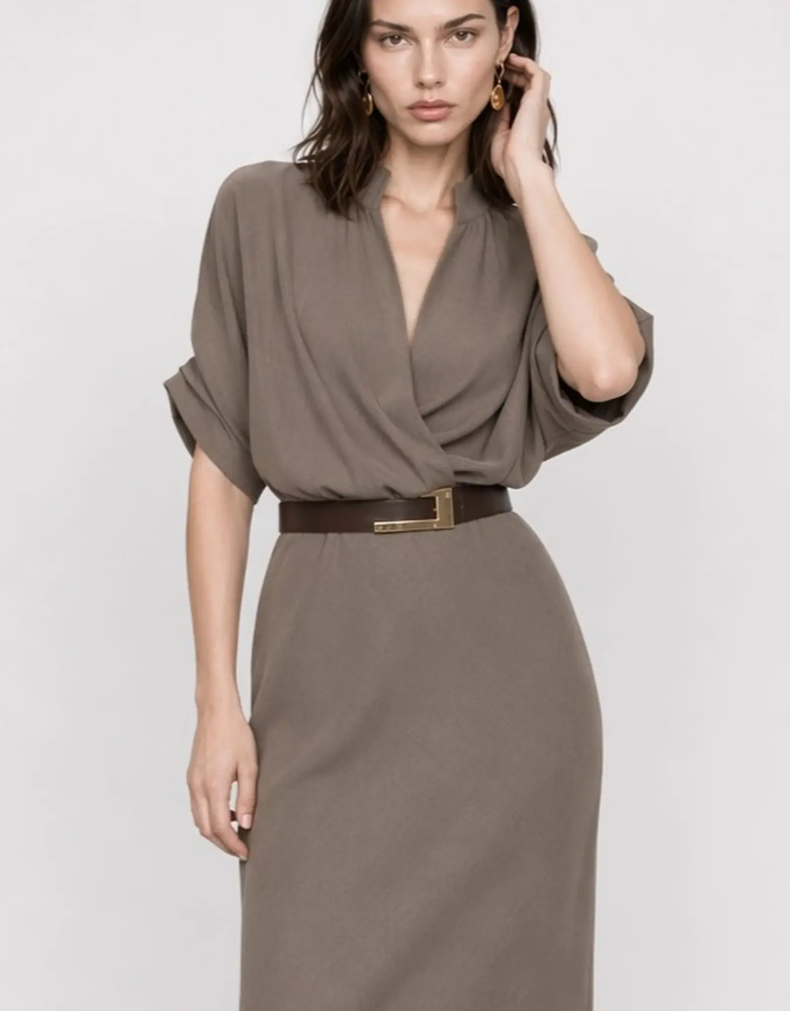 Kocca Jurk Kiriaca Taupe 3/4 Mouw