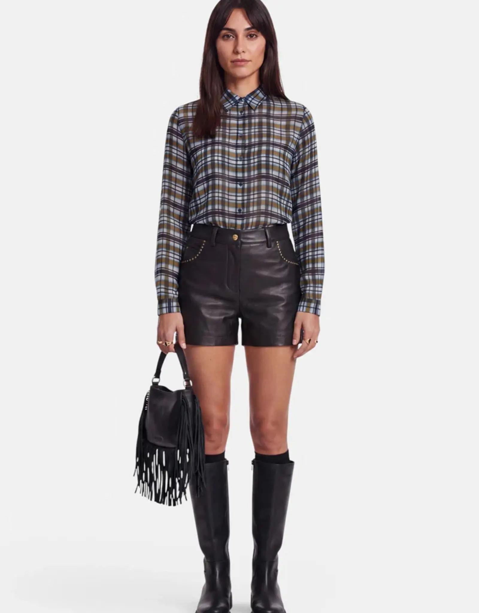 Princess goes Hollywood Blouse Olive Check Collar
