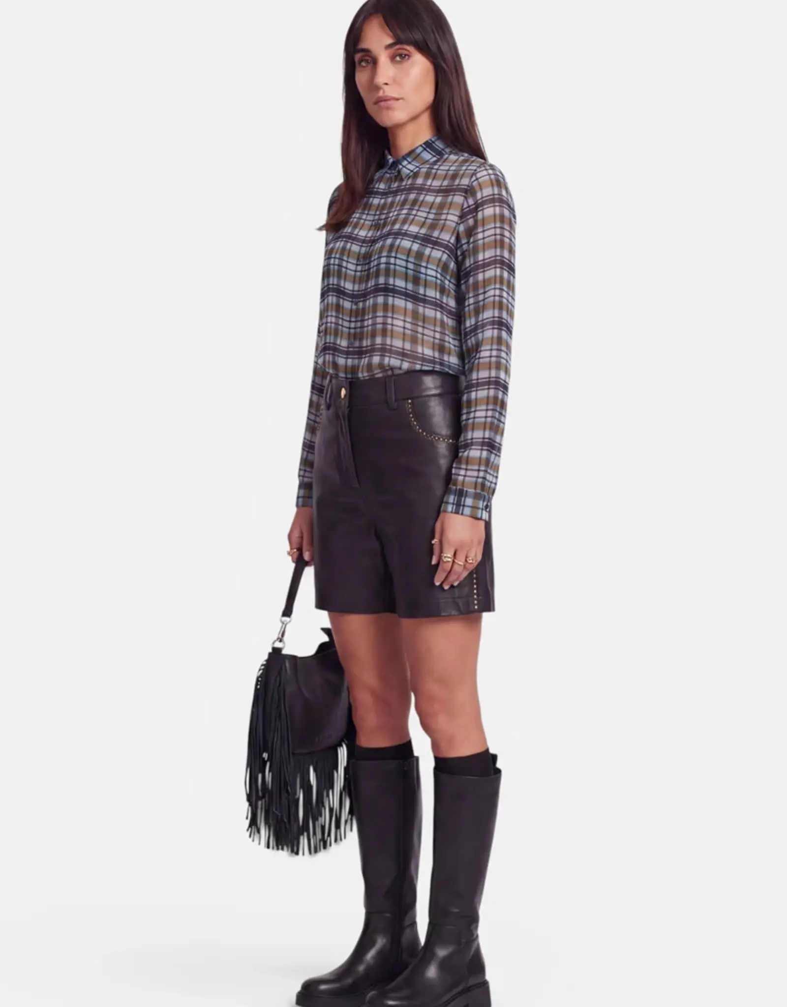 Princess goes Hollywood Blouse Olive Check Collar