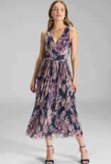 Swing Jurk Cocktail Printed Pleated Jersey V-Hals Navy/Vintage Pink