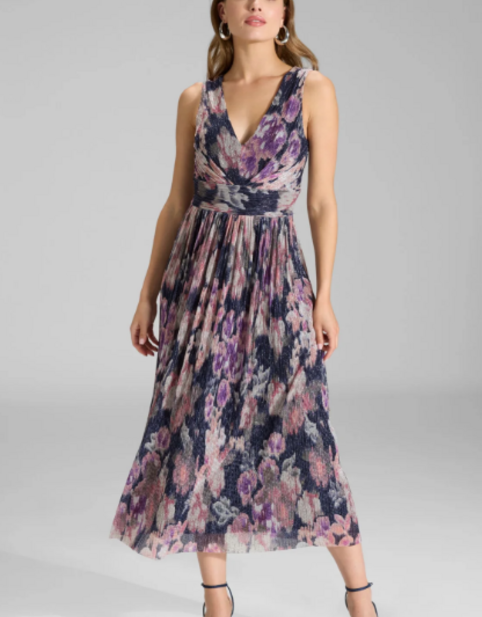 Swing Jurk Cocktail Printed Pleated Jersey V-Hals Navy/Vintage Pink