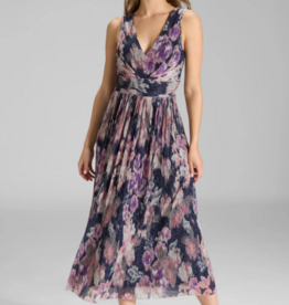 Swing Jurk Cocktail Printed Pleated Jersey V-Hals Navy/Vintage Pink