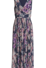 Swing Jurk Cocktail Printed Pleated Jersey V-Hals Navy/Vintage Pink