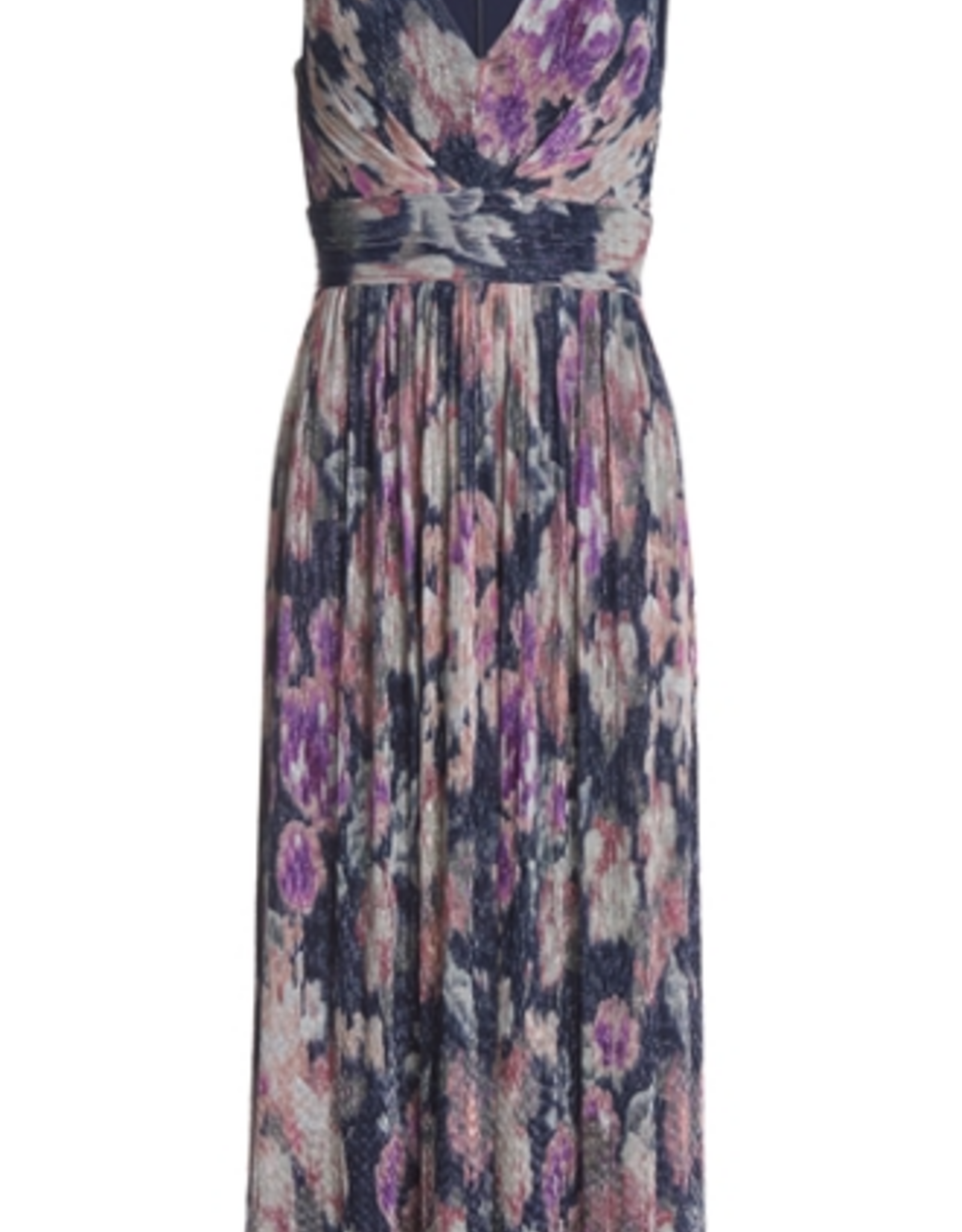 Swing Jurk Cocktail Printed Pleated Jersey V-Hals Navy/Vintage Pink