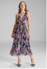 Swing Jurk Cocktail Printed Pleated Jersey V-Hals Navy/Vintage Pink