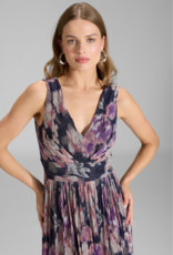 Swing Jurk Cocktail Printed Pleated Jersey V-Hals Navy/Vintage Pink