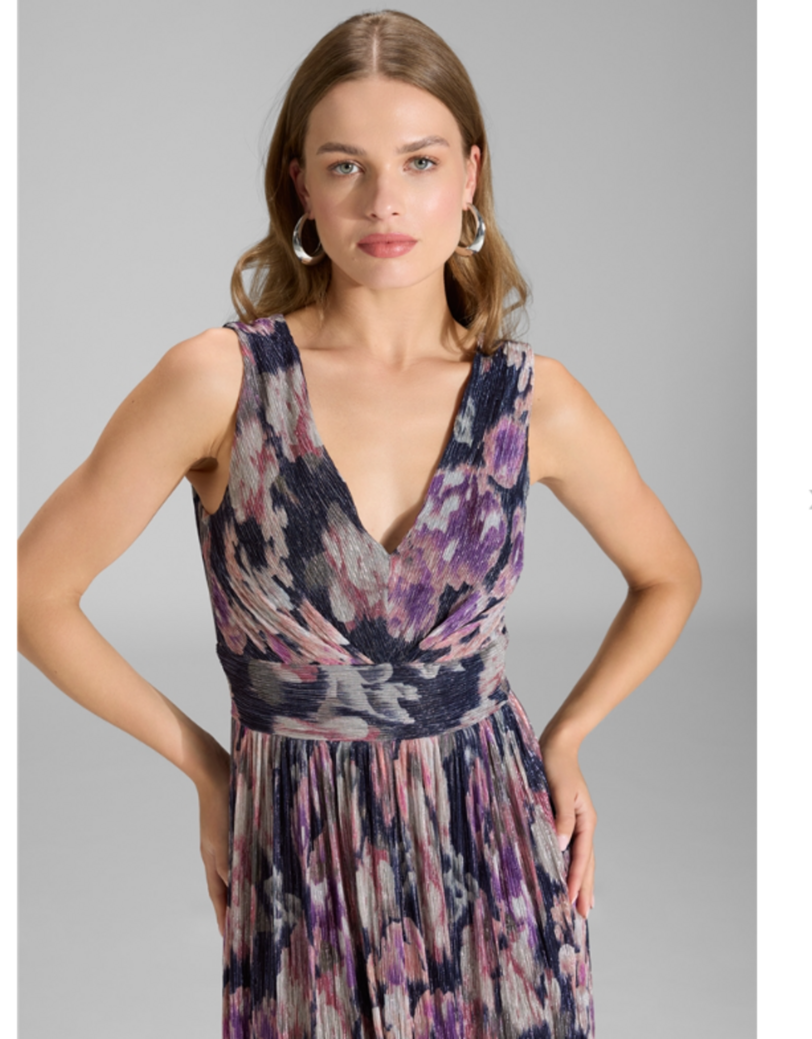 Swing Jurk Cocktail Printed Pleated Jersey V-Hals Navy/Vintage Pink