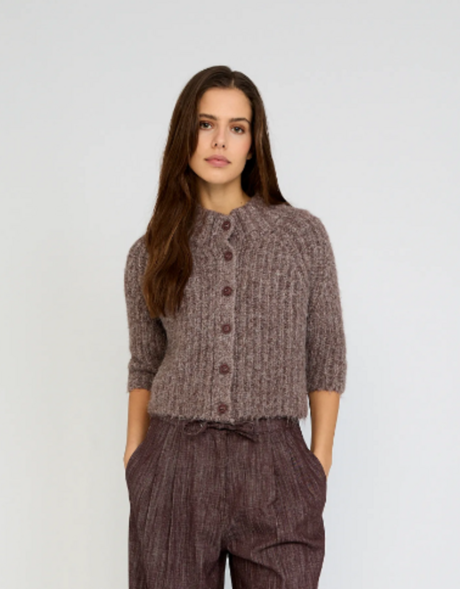 Moscow Vest Robin 3/4/ Mouw Coffee Bean Solid