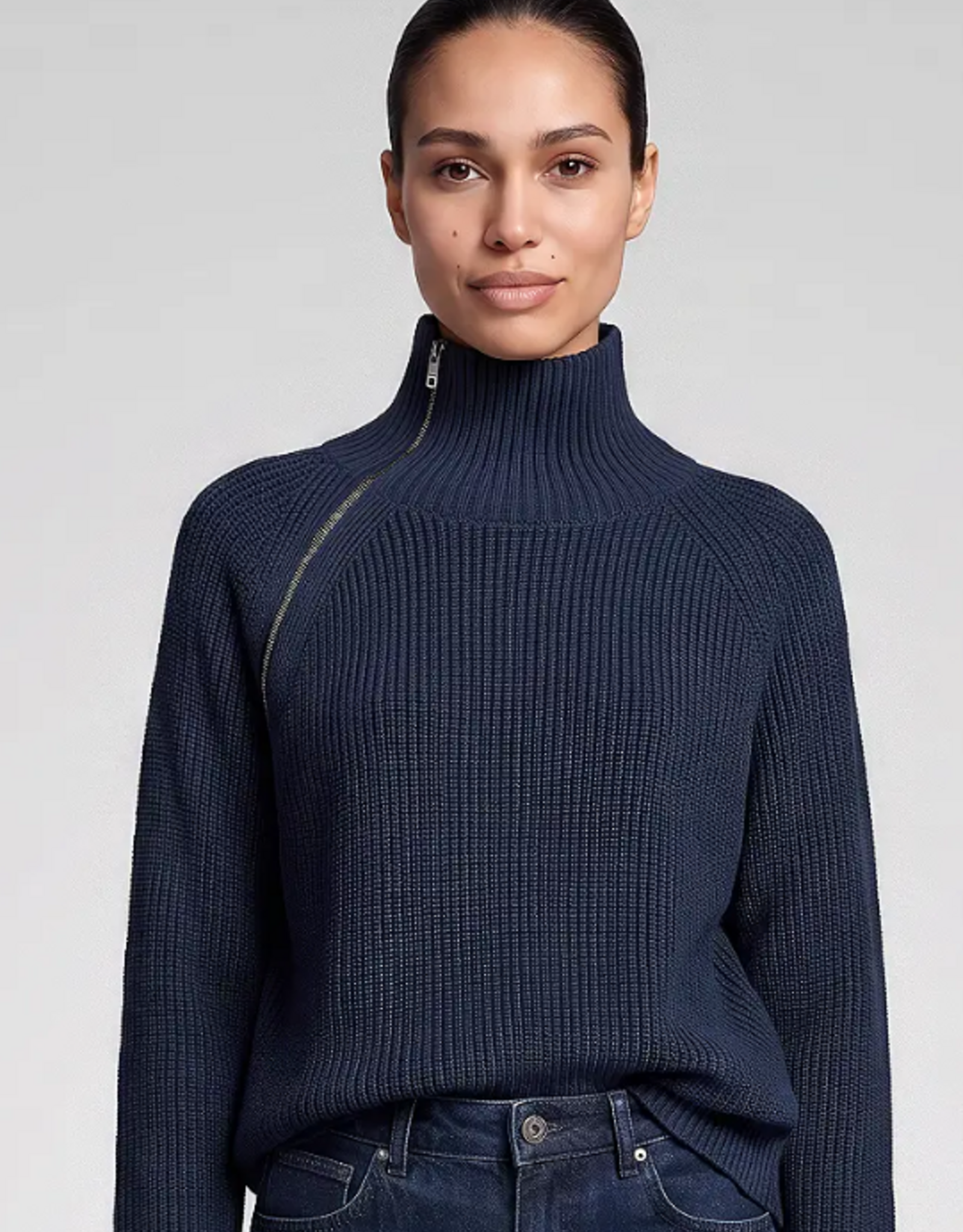 Marc Aurel Pullover A-Symetrische Rits Blue Varied