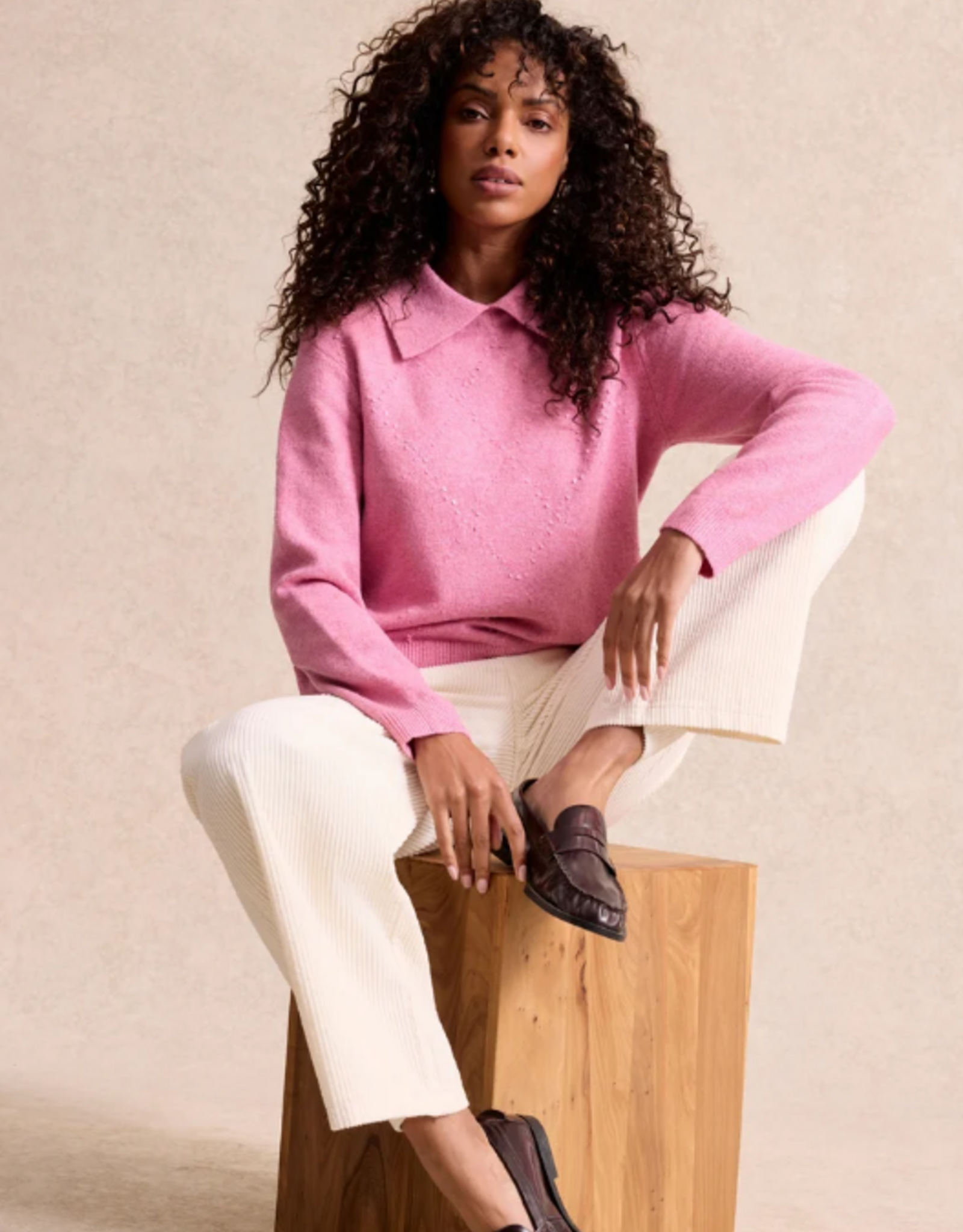 Leo&Ugo Pullover Polo Pailletten Pink