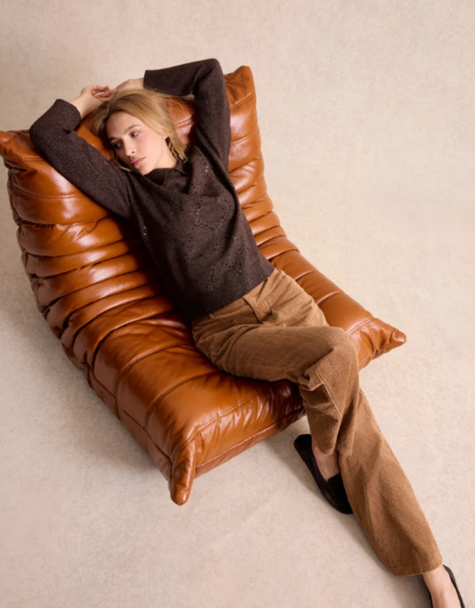 Leo&Ugo Pullover Polo Pailletten Brown