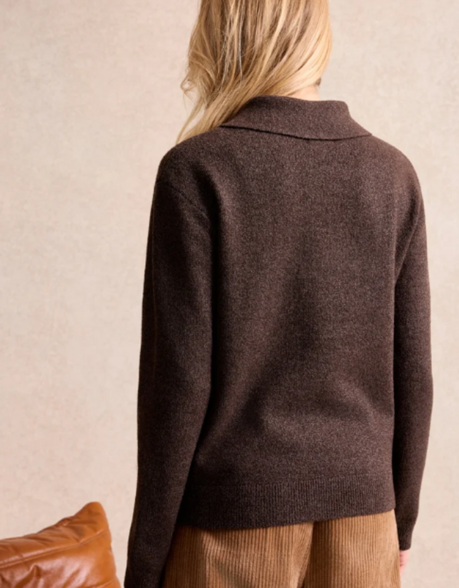 Leo&Ugo Pullover Polo Pailletten Brown