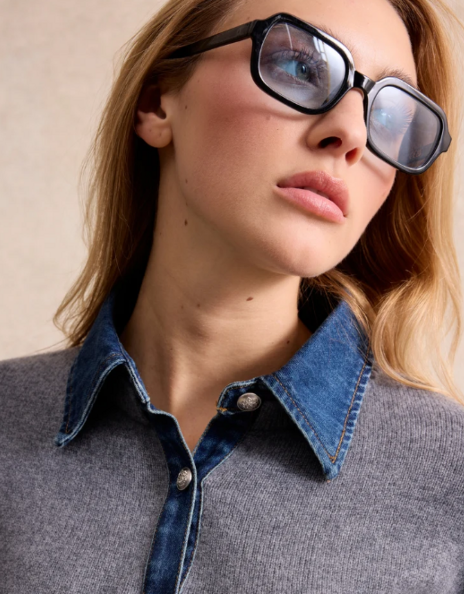 Leo&Ugo Grijze Pullover Casandre Met Jeans Kraag