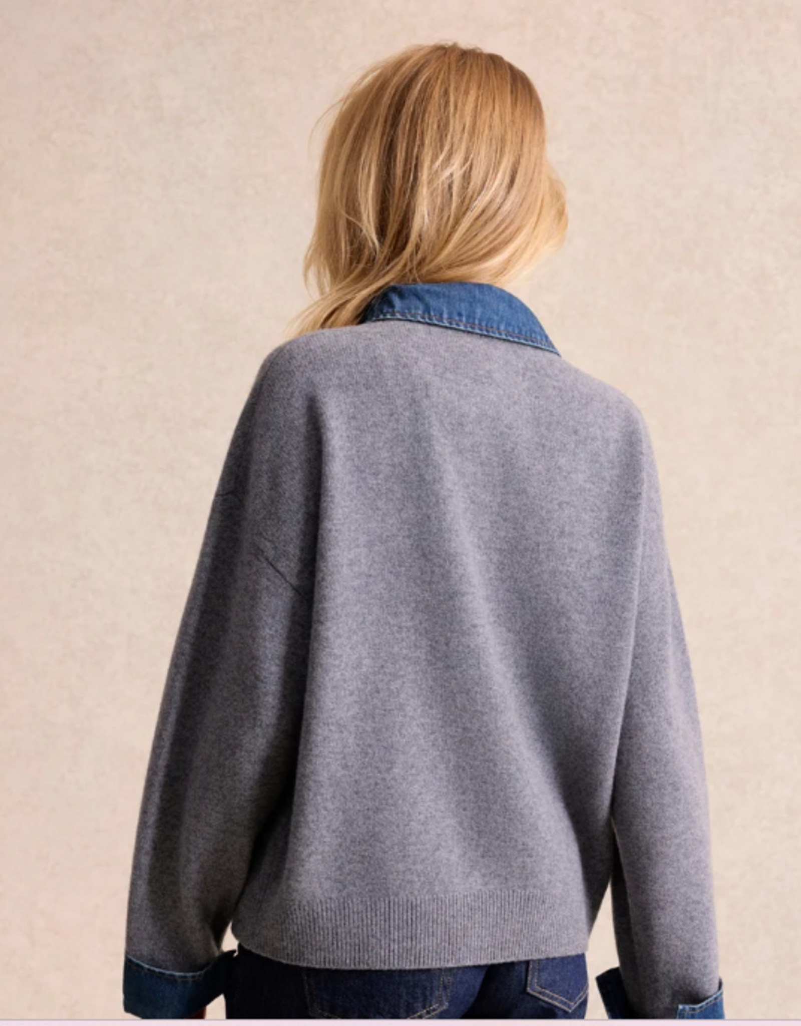 Leo&Ugo Grijze Pullover Casandre Met Jeans Kraag