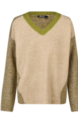 Marc Aurel Pullover V-Hals Patchwork Groen Sand
