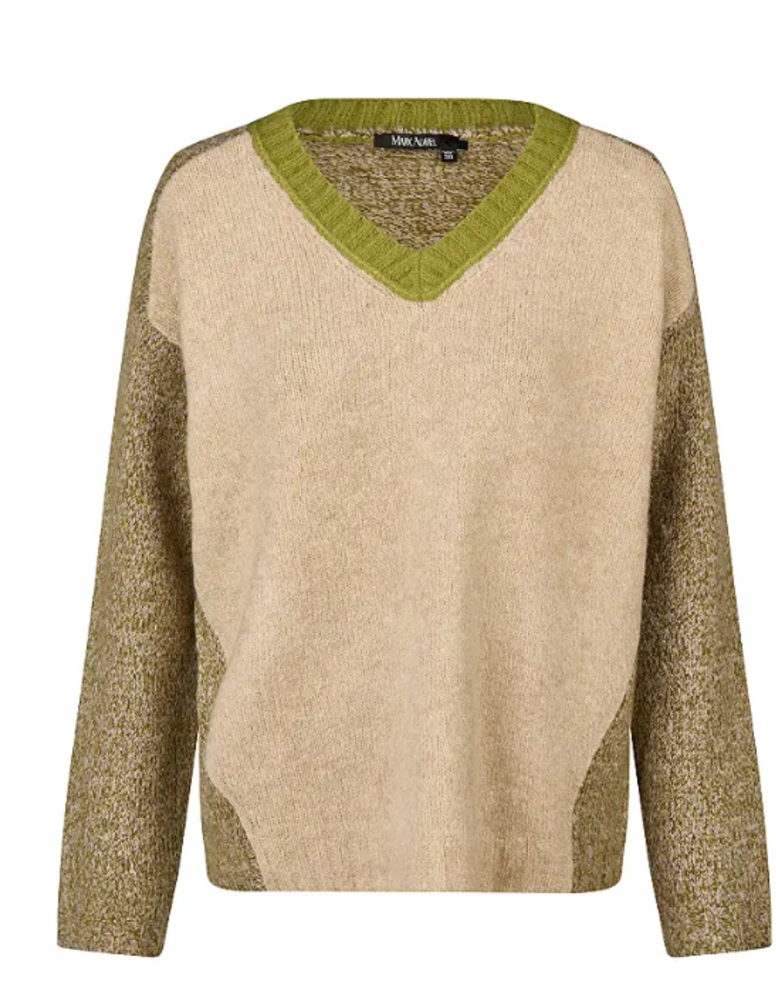 Marc Aurel Pullover V-Hals Patchwork Groen Sand