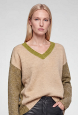 Marc Aurel Pullover V-Hals Patchwork Groen Sand