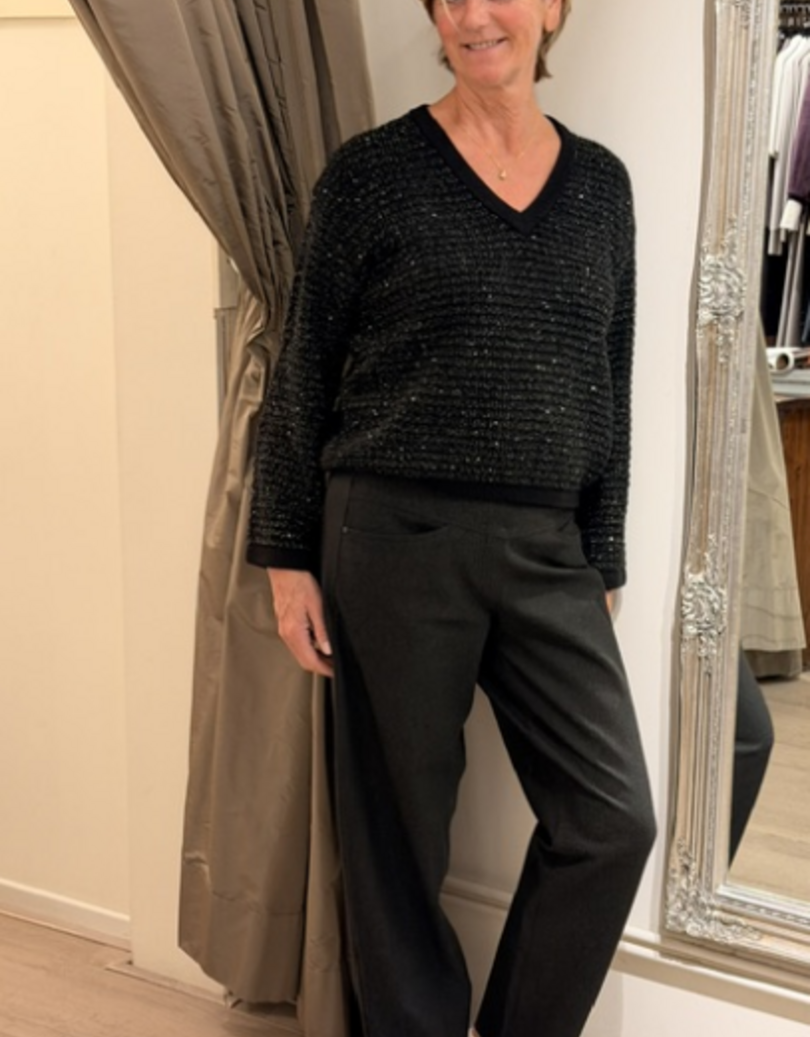 Marc Aurel Pullover V-Hals Glitter Zwart