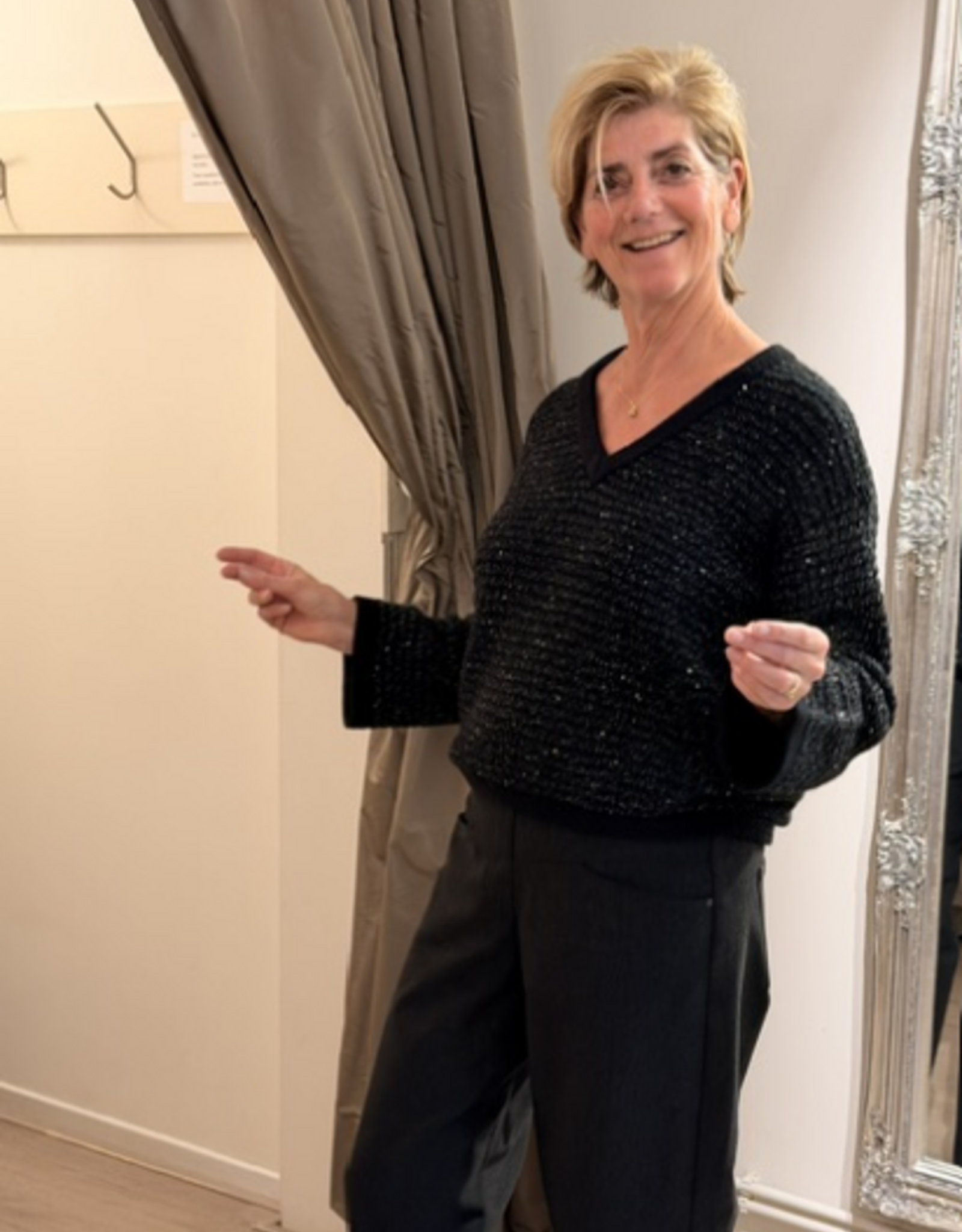 Marc Aurel Pullover V-Hals Glitter Zwart
