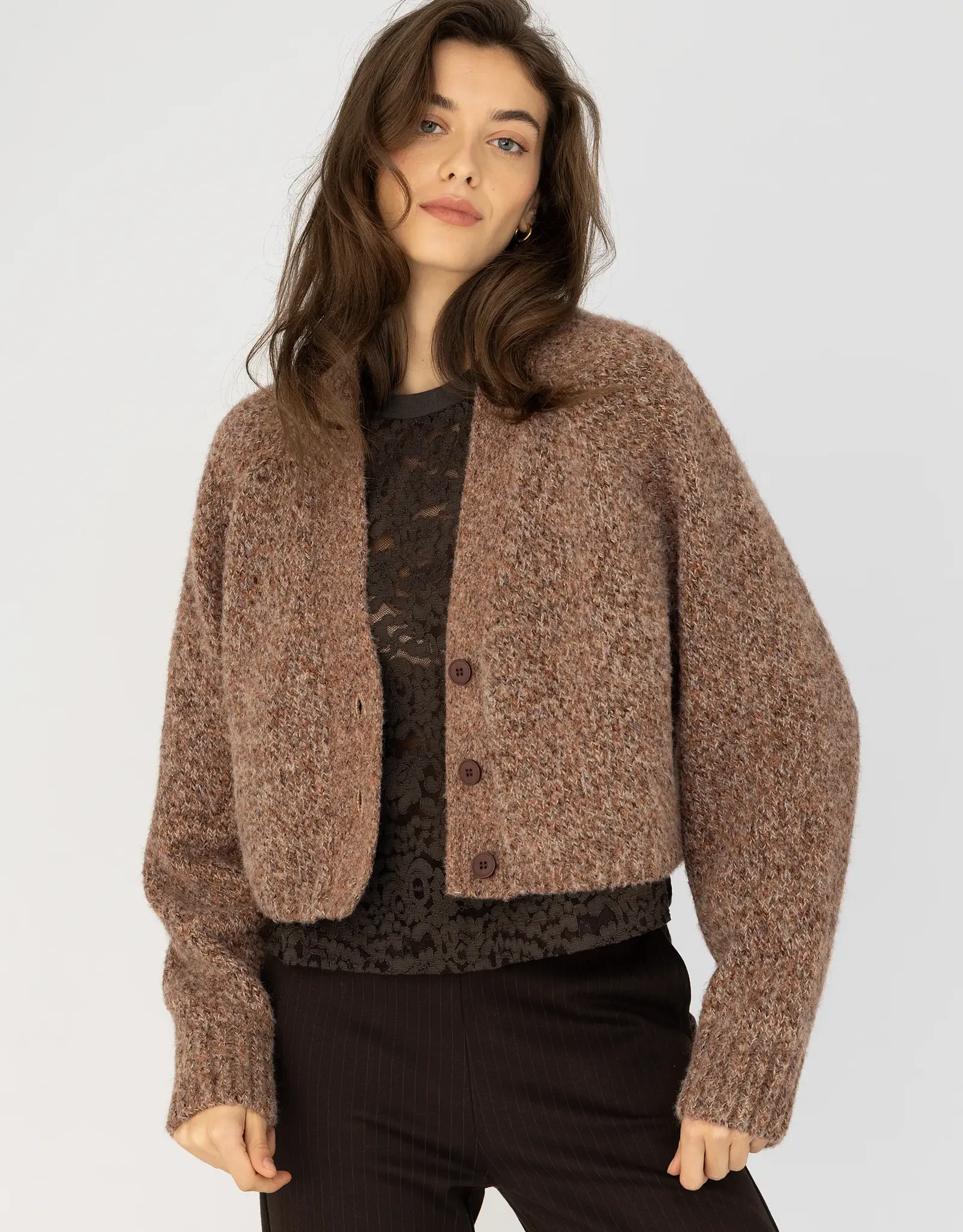 Anna Blue Vest Rumi V-Hals Bruin Gemeleerd
