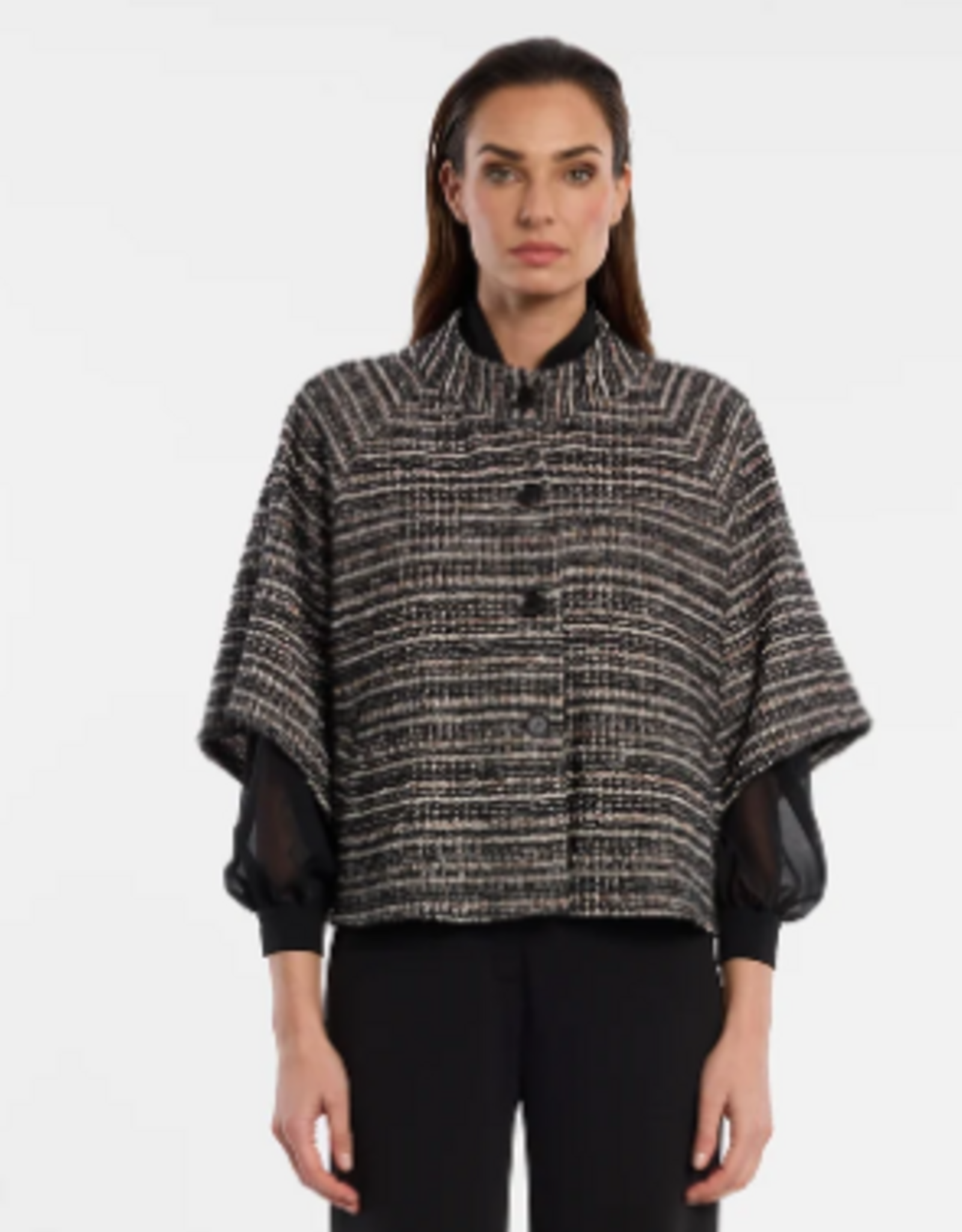 Ana Alcazar Tweed Zwart Gemeleerd Jasje Driekwart mouw