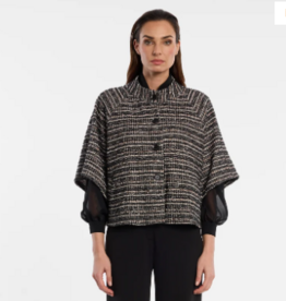 Ana Alcazar Tweed Zwart Gemeleerd Jasje Driekwart mouw