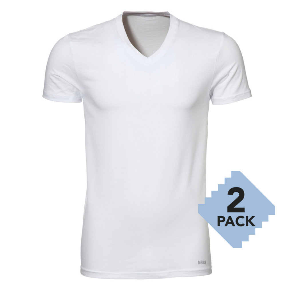 Twentse Damast 2-pack 100% Katoenen T-Shirt V-Hals Wit